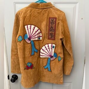 Impressions Camel Suede Trench Coat with beading and embroidery